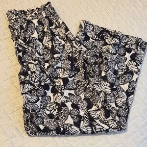 Navy and White Butterfly Print Linen Pants